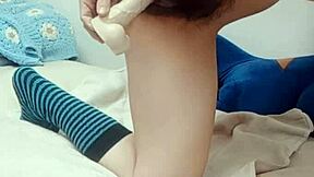 tiny asian rides dildo with perfect body