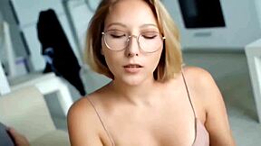 my stepsister with glasses gives a dream blowjob