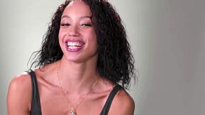 Small tits petite ebony beauty strips to relax with vibrator