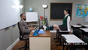 Goth girl moans hard as teacher and classmate use her like a sex slave 😈