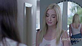Blonde couch surfer accepts family threesome deal