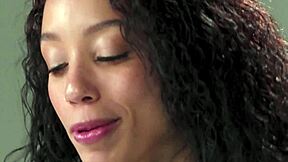 Small tits petite ebony beauty strips to relax with vibrator