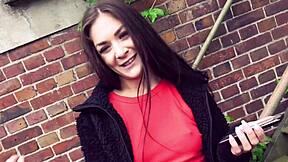 super risky hot brunette babe flashes outdoors for strangers