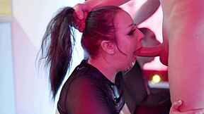 oiled babe takes rough facefuck with gagging