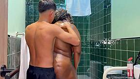 Stepson spies on big ass stepmom. He gets caught in bathroom!
