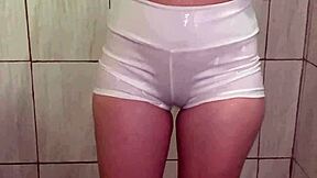 wetlook shower in top and shorts