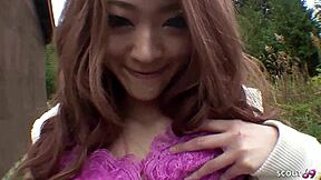 Petite japanese model gets outdoor pov creampie