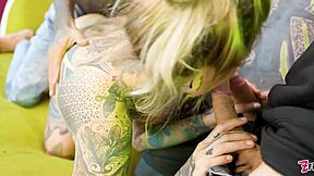 tattooed maid destroyed by three cocks