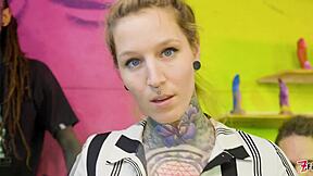 tattooed maid destroyed by three cocks
