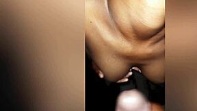 submissive girl sucks balls before cum on pretty tits