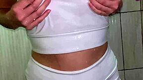 wetlook shower in top and shorts