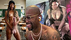 Ebony trans girl cums hard during class scene