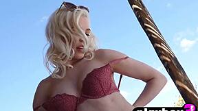 Beautiful petite milf model wet striptease after passion and hot showering