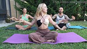Yoga with two chicks ends in hardcore 3some with rough fucking