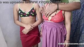 Mature Indian couple chats with their young babysitter at home
