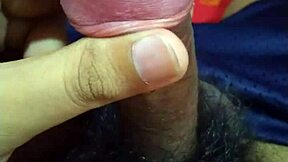 at midnight, a young amateur girl starts masturbating with her hand