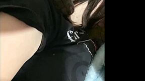 Naughty schoolgirl with big tits on red days