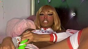 Asuna, in cosplay costume, pleads for attention before the mission