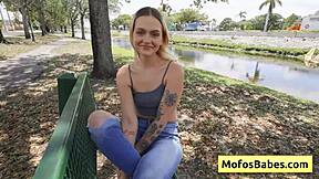 Petite blonde teen seduced by muscular man near the lake - Joey White and JMac