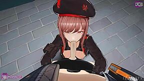 Rapi intensely sucks monster cock in pov blowjob with petite brunette anime character.