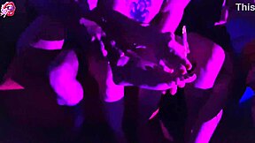 Four little sluts smoking, kissing, and worshiping bare feet at party