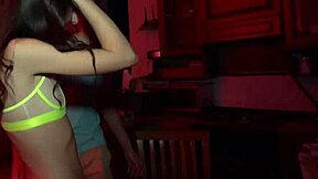 Teen 18+ brunette babe performs rough blowjob and handjob at pov sex orgy party