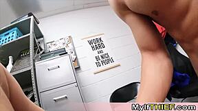 Slutty milf and her stepdaughter caught shoplifting, now paying for damages with blowjob and threesome