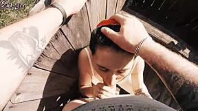 Yo, risky facefuck in the forest, swallowed it at the hunting tower!