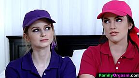 Watch these stepdaughters compete for daddy's cock