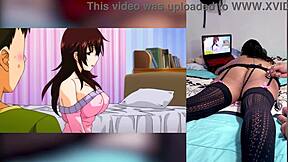 Reacting to hentai blowjobs with cum in throat and big tits, I love how my stepbro shows my ass.