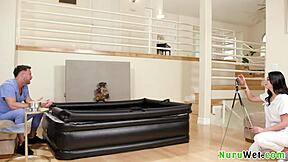 Is Seth Gamble's Cock Too Much For Gal Ritchie's Mouth In This Nuru Session?