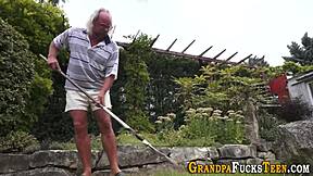 Teen Hottie Dominates Oldy's Shaft with Fierce Blowjob Skills