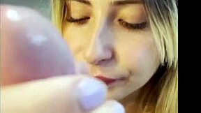 Petite blonde gives intense pov blowjob to stepfather