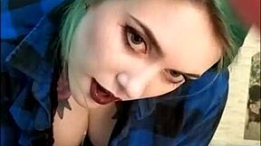 Stunning young babe edges her friend’s cock with lipstick fetish play