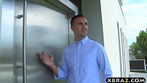 blonde babysitter rides massive cock and squirts everywhere on it.