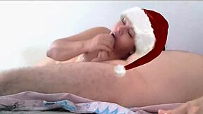 Asian maid sucks candy on Christmas and gets warm cream! 🎅