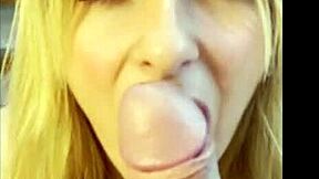 Petite blonde gives intense pov blowjob to stepfather