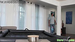 Petite Sexy Blonde Teen Preps Client for Wild Nuru Massage - Anna Claire Clouds