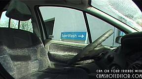 Young German amateur strips naked at car wash! 🚗💦