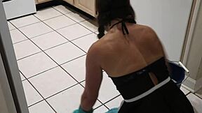 Petite Amateur Milf Serves as Slave with Anal Tail Plug for DP Creampie