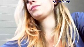 blonde teen in glasses rides a dildo solo for fun