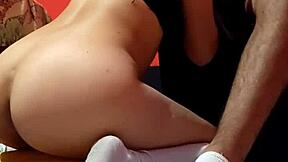 Why is the college girl riding her teacher in uniform, breaking her ass?