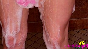 Blonde model caught naked in shower