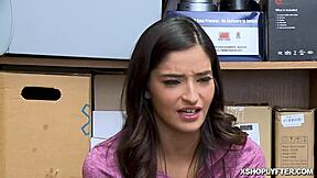 Shoplyfter Emily Willis gets fed a mouthful of cock 😈