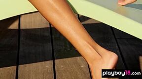 i watch glamorous ebony noelle monique strip naked by the pool outdor