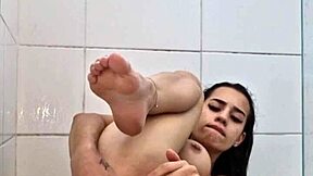 young brunette exhibitionist gapes ass in homemade bath solo