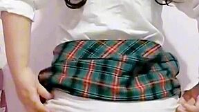 Mexican teen in uniform masturbates hard for real amateur creampie.