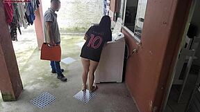 Housewife pays washing machine technician with her ass while cuckold husband is away