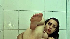 young brunette exhibitionist gapes ass in homemade bath solo