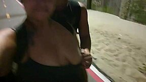 pretty teen plays dirty games on the street, touching her pussy and asshole